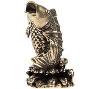 HOMSFOU animal collectible figurines fish statue wealth fish decor animal fengshui figurine desk topper Good Fortune Lucky Figurine chinese feng shui figurine gold trim carp brass goldfish