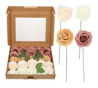 HOMSFOU Artificial Roses Bouquet with 25 Faux Rose Flowers in Mixed Colours, Long Time Decor Use, Made of Plastic and Foam, for Home Decoration and Bedroom Flower Party