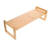 HOMSFOU Bamboo Monitor Stand Riser for Office Desk with Desktop Laptop Holder, Improving Posture and Accommodating Monitor Sizes, Khaki Colour, Single Layer Desk Shelf