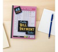 HOMSFOU Bill Tracker Notebook, Paper, 48 Month Expense Checklist, Spiral Binding, Pink, Monthly Financial Summary for Budget Planning and Bill Payment