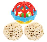 HOMSFOU Bird Ball Parrot Rubber Grinding Beak Balls Natural Wood Material Small Size for Cage Birds Suitable for Parrotlets Small Parrots Cockatiels 3 Pieces Set