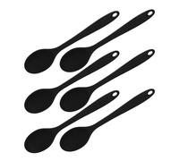 HOMSFOU Black Silicone Heat Resistant Serving Spoons 6Pcs Non-Stick Kitchen Utensils for Mixing Soup Salad and Baking with Sealed Handle