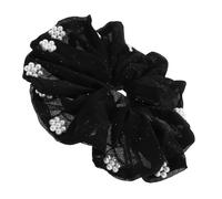 HOMSFOU Black Velvet Scrunchie with Pearl Studs Large Fabric Hair Tie for Women, Sparkling Starry Design, Soft Elastic Headband Suitable for Daily and Party Hairstyles