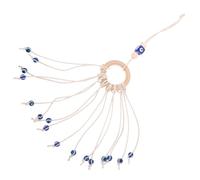HOMSFOU Blue Evil Eye Wall Hanging Decor with Wooden Frame and Cotton Rope, Compact Size and Light Weight Turkish Style Evil Eye Ornament for Wall or Bag, Unique Design to Block Bad Energy