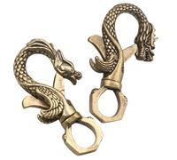 HOMSFOU Brass Dragon and Mythical Bird Keychain Buckles Set, Vintage Chinese Style Metal Key Chain Clasps for Men, Antique Yellow Brass Lobster Clasp Key Holder with Dragon Head and Bird