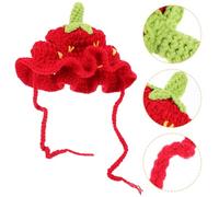 HOMSFOU Cat Hat Strawberry Crochet Pet Headwear with Adjustable Drawstring for Puppy and Cat Birthday Party Costume Red Headdress