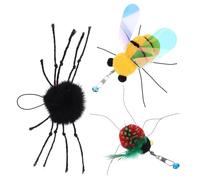 HOMSFOU Cat Kitten Indoor Teaser Replacement Set 3Pcs Plush Bee Spider Ladybug Insect for Interactive Play