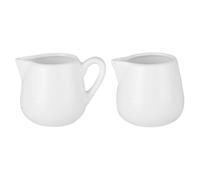 HOMSFOU Ceramic Milk Pitcher and Sauce Cup Set 2pcs, Medium Size Handle and Handleless Milk Holders for Coffee, Multipurpose White Ceramic Creamers Suitable for Home Kitchen and Cafe Use