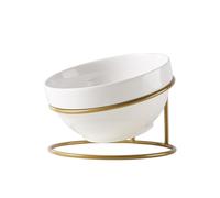 HOMSFOU Ceramic Pet Food Feeding Bowl with Iron Raised Stand, Slant Design Elevated Cat Dog Feeder Bowl for Neck Protection, Household Pet Food Container Suitable for Cats and Dogs Random