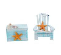 HOMSFOU Chair Mediterranean Wooden Beach Mini 2pcs Ornaments with Box Style Décor for and Accents Home Ocean Themed House
