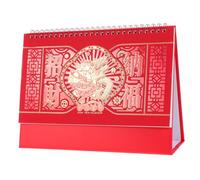 HOMSFOU Chinese Year Calendar Small Desktop Flip Calendar with Elegant Red Design Space Saving Freestanding Stand for Home Office School Featuring Horse Year Motifs and Smooth Writing