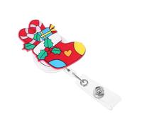 HOMSFOU Christmas Stocking Retractable Badge Reel Clip Name Tag Holder for Nurses Security Staff Employees Clip with Keychain Function for Work Id Cards