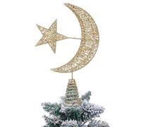 HOMSFOU Christmas Tree Topper: Wrought Iron Moon & Star with Gold Trim - Twinkling Tree Top Ornament for Christmas Party Decorations
