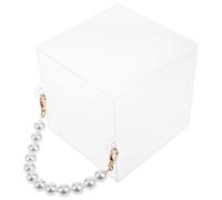 HOMSFOU Clear Acrylic Wedding Favor Box with Elegant Pearl Handle Transparent Square Present Container for Bridesmaids Groomsmen Packaging Reusable and Stable Design for Party Proposal