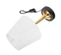 HOMSFOU Compact Vintage LED Desk Lamp with USB Button Warm Light American Style Fabric Shade for Bedroom Nightstand Dorm Office Living Room Study Space Saving Eye Caring Light