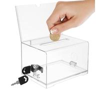 HOMSFOU Contest Voting Box Transparent Money Box with Lock and 2 Keys Secure Contents for Different Events and Functions 6.30X4.72X3.94In
