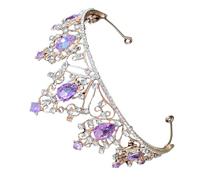HOMSFOU Crystal Crown Bridal Tiara Gold Purple Rhinestone Wedding Crown for Brides Banquets Headdress Elegant Hair Accessory for Wedding and Birthday Parties