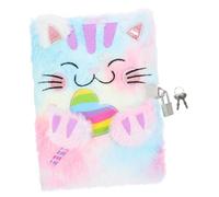 HOMSFOU Cute Cartoon Cat Plush Notebook with Lock Fluffy Tie Dye Journal for Soft Fuzzy Diary Notepad for Writing Drawing and Secret Notes