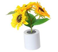 HOMSFOU Decorative Sunflower LED Night Light with Plastic and Silk Cloth Material, Not Easy to Overturn Small Bedside Lamp for Bedroom Ambient Lighting