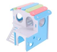 HOMSFOU Double-layer Hamster House Large Villa Hideout with Blue Roof for Hamsters, Guinea Pigs, and Chinchillas - Small Animal Cage Habitat with Multi-level Hideouts and Play Areas