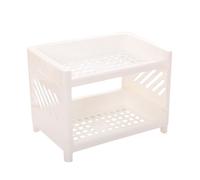 HOMSFOU Double Layer Mini Kitchen Storage Rack White Plastic Countertop Organizer with Spice and Seasoning Holders for Cabinet and Worktop