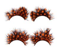 HOMSFOU Dramatic Plume False Eyelashes for Stunning, Lifelike Eye Looks in Bright Orange Colour Stunning, Lifelike Eye Looks 2 Pairs Fancy False Lashes for Costume Party and Stage Modeling