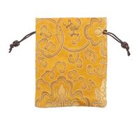 HOMSFOU Embroidered Silk Drawstring Jewelry Pouch for Women, Small Chinese Style Travel Coin Purse, Golden Yellow 13x16cm Handwoven Storage Bag for Necklaces and Bracelets