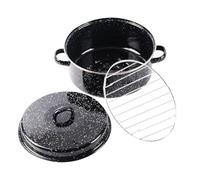 HOMSFOU Enameled Roasting Pan with Lid Oven Grill Pan for Roasting Sweet Potatoes and Meat Multi-Function Roaster Pot with Double Handles for Family and Barbecue