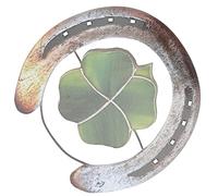 HOMSFOU Four Leaf Clover Horseshoe Wall Hanging Decor Metal Pendant Lucky Shamrock Home Ornament Indoor Outdoor 3.94 X 3.94 in