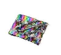 HOMSFOU Glitter Sequin Pen Pouch with Smooth Zipper Small Handbag for Women Students Multifunctional PU Pencil Case and Coin Purse in Rainbow and Silver Washable Polyester Lining Organizer