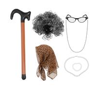 HOMSFOU Grandmother Wig for Decor and Cosplay Party, Small and Light Grey Wigs Old Lady Accessory Set with Eyewear and Necklace, Novelty Dress-up for Women and Men