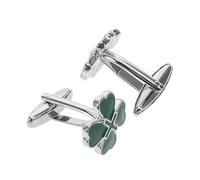 HOMSFOU Green Four Leaf Clover Shamrock Cufflinks for Men, Alloy Irish Lucky St Patrick Cuff Jewelry, Novelty French Shirt Accessories for Party Favors
