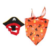 HOMSFOU Halloween Cat Scarf and Dog Pirate Hat Set, Polyester Costume Accessory for Pets, Orange Triangle Scarf to Make Pet Energetic, for Festival and Daily Life