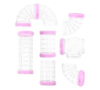 HOMSFOU Hamster Cage Tunnel 8pcs DIY Plastic Tube Maze Connector Set with Pink Rings for Small Pets Guinea Pig Cage Supplies Pet Habitat