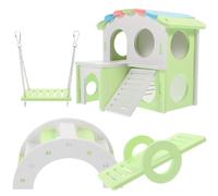 HOMSFOU Hamster Set 4pcs Small Pet Nest with Colorful Swing, Seesaw, Large Arch Bridge and Roofed Hideout for Hamster Cage Decor and Guinea Pig Habitat