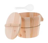 HOMSFOU Hand-polished Natural Wooden Rice Steamed Rice in En Barrel Anti-scald Handle Movable Bottom for Easy Cleaning