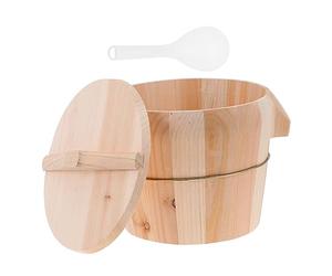 HOMSFOU Hand-polished Natural Wooden Rice Steamed Rice in En Barrel Anti-scald Handle Movable Bottom for Easy Cleaning