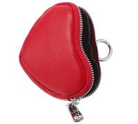 HOMSFOU Heart Shaped Women's Mini Coin Purse Keychain Wallet in Red, Genuine Leather Small Change Pouch with Zipper for Travel, Work, and Casual Use