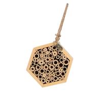 HOMSFOU Hexagonal Wooden Hanging Bee House for Garden, Multifunctional Insect Nest and Bird Shelter with Elegant Design, Outdoor Beige Bee Box for Different Insects and Beautiful