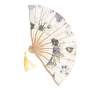 HOMSFOU Ink Silk Hand Folding Fan Hand Held Folding Fan Flower Design Tassels for Wedding Dance Party Wall Decoration