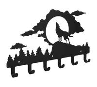 HOMSFOU Iron Wall-Mounted Coat and Hat Hook Rack Metal Door Hook Organizer for Entryway and Bedroom Wall Hanging with Wolf Moon Design