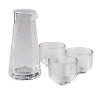 HOMSFOU Japanese Style Glass Sake Decanter with 3 Cups Set for Sake Drinking and Tableware Use