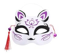 HOMSFOU Japanese Style Half-face Fox Mask for Adults, Hand-painted Decorative Animal Cosplay Accessory for Halloween Party and Masquerade