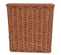 HOMSFOU Large Rectangular Woven Trash Basket, Open Top Plastic Waste Bin in Walnut Color, Imitation Rattan Garbage Can for Bedroom, Living Room, Office Use