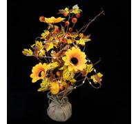 HOMSFOU LED Thanksgiving Day Tree Light with Yellow Maple Leaves, Plastic Desktop Decor for Party and Indoor Use, Rechargeable Lighted Artificial Tree for Autumn and Harvest Season