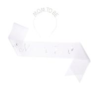 HOMSFOU Maternity Sash and White Crystal Rhinestone Headband Set for Shower, Adjustable Mom Sash with Tiara Crown for Expectant Mothers Celebration