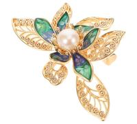 HOMSFOU Metal Rhinestone Lotus Flower Brooch with Artificial Pearls, Wedding Lapel Pin for Bride Dress, Gold Floral Jacket Decorative Badge for Women