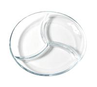 HOMSFOU Microwave Glass Partition Plate 9-Inch Divided Food Serving Tray with Three Grids for Portion Control Salad Dessert Fruits Storage Lightweight for Outdoor and Family Gatherings