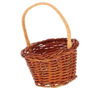 HOMSFOU Mini Woven round Handheld Basket Small Decorative Wicker Basket with Handle for Dollhouse Accessories Flower Girl Wedding Decor
