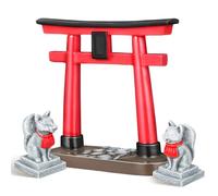 HOMSFOU Miniature Torii Gate Aquarium Decor Fox Statue, Japanese Shrine Micro Landscape Ornament for Fish Tanks, Zen Style Outdoor Small Aquarium Sculpture